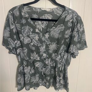 Lush Olive and White Leaf Pattern Top